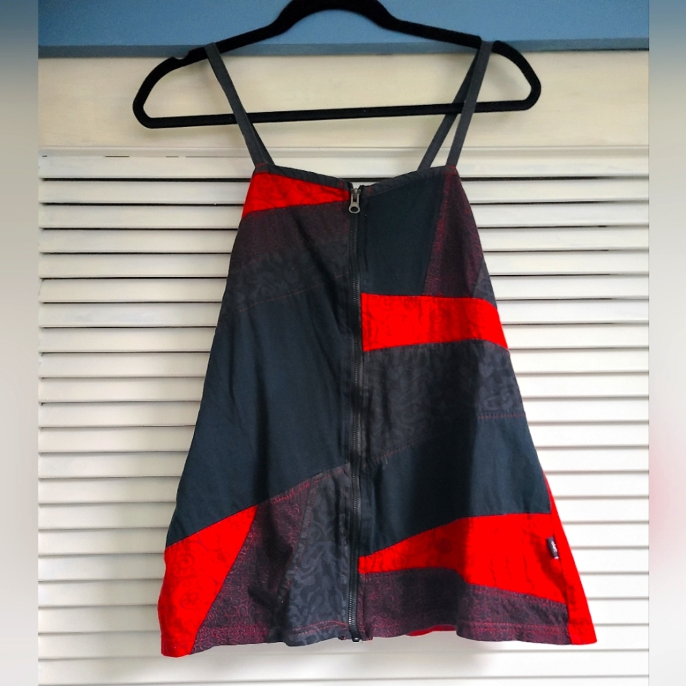 Leopards & Roses | patchwork zip front tank top | Size medium